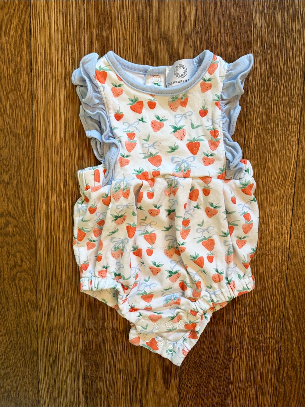 The Proper Peony 3m summer "shortcake" strawberry bubble romper